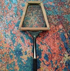 Rare Vintage Harry C. Lee Monogram Wooden Tennis Racket w Press 1930s NYC Decor